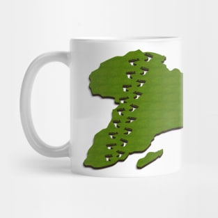 3d map of Africa with footprints across it. Mug